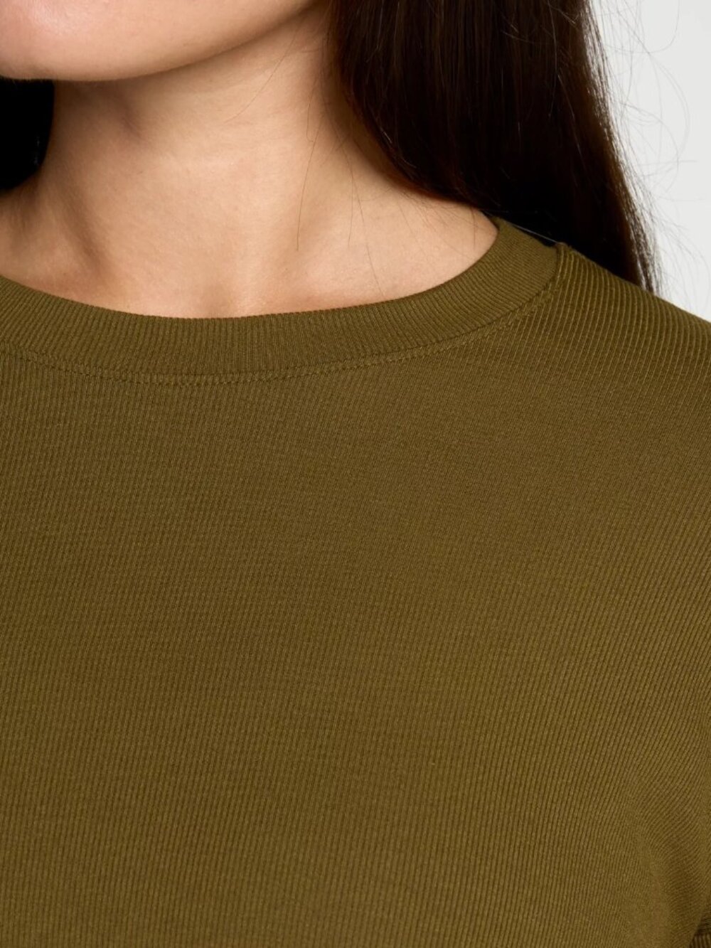 CALIA Women's Everyday Rib Boxy Long Sleeve Tee - Color: Dark Khaki Olive - Picture 5 of 9
